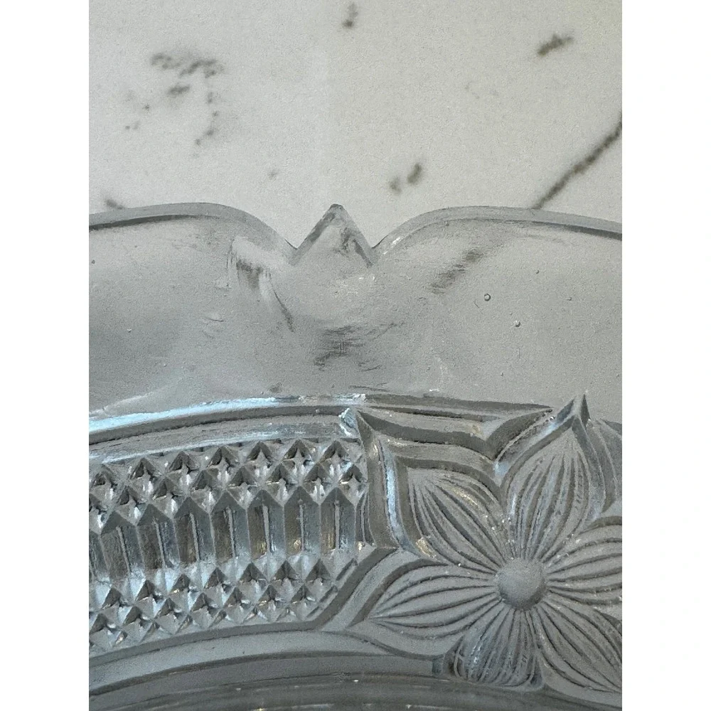 Vintage Clear Federal‎ Glass Round Butter Dish with Floral Scalloped Rim & Dome